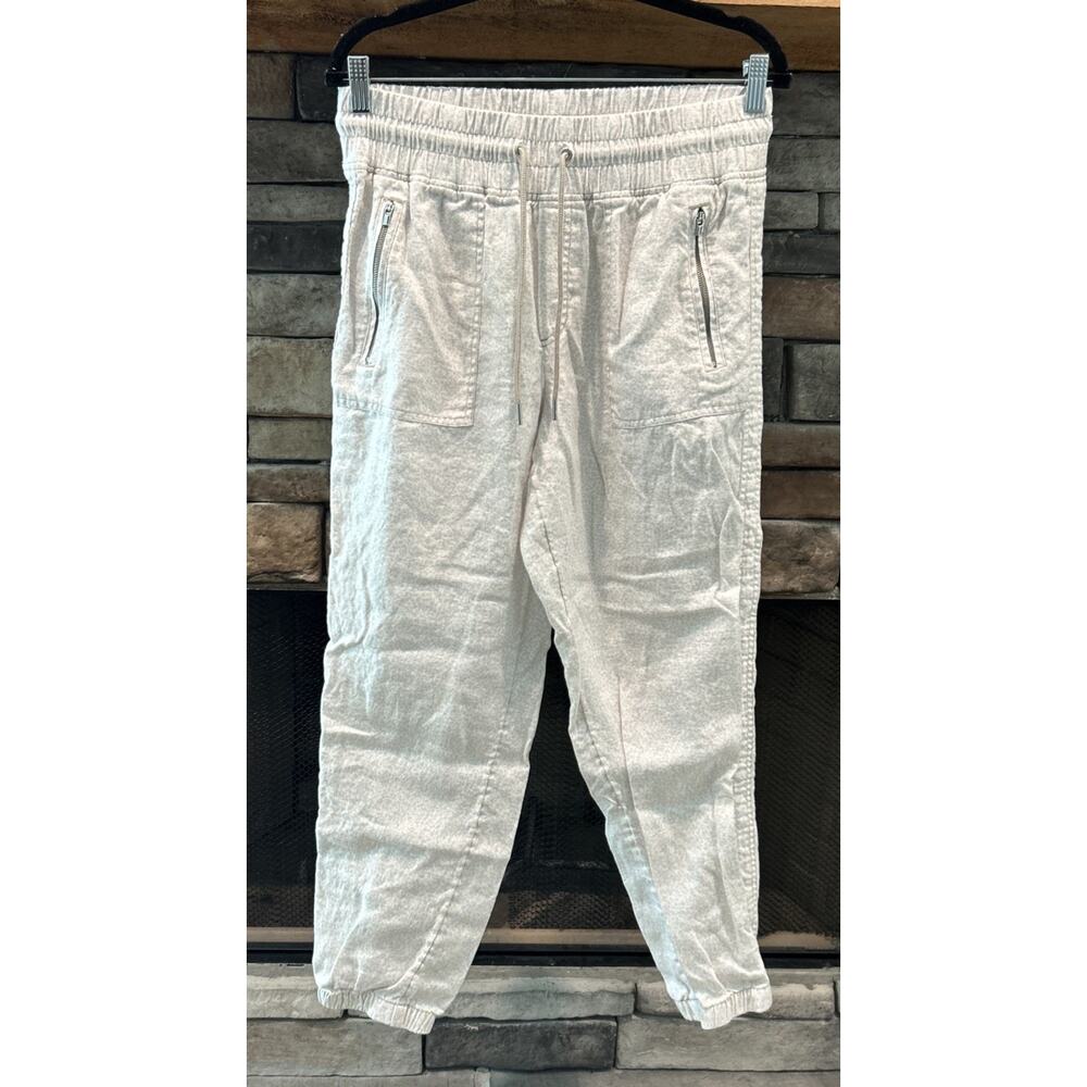 Women’s ATHLETA White/Khaki Cabo Line Joggers Size 10 Pants *A8
